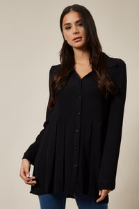 Oversized Long Sleeve Relaxed Pleated Fit Shirt In Black