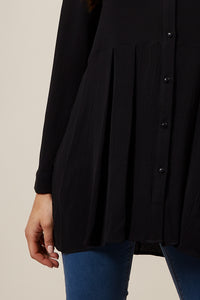 Oversized Long Sleeve Relaxed Pleated Fit Shirt In Black