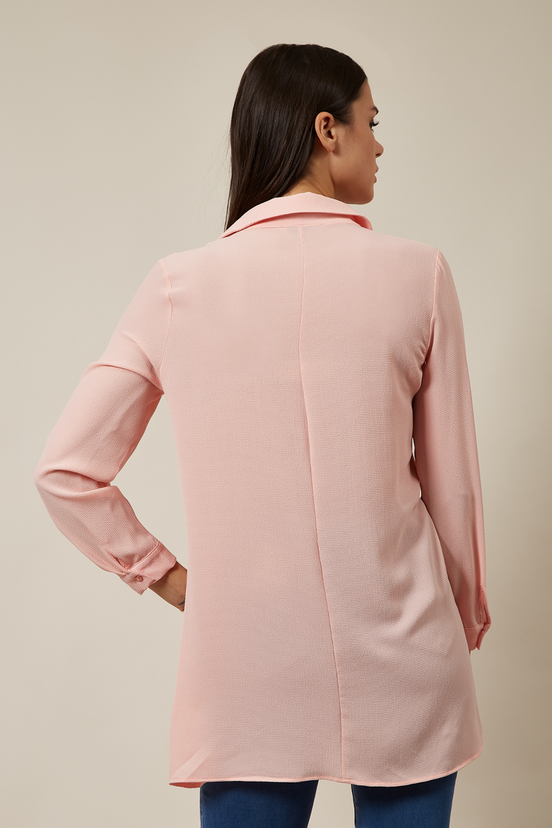 Oversized Long Sleeve Relaxed Pleated Fit Shirt In Pink