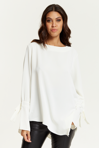 Relaxed Fit Cuff Detailed Blouse with Long Sleeves in White