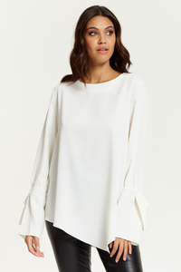 Relaxed Fit Cuff Detailed Blouse with Long Sleeves in White