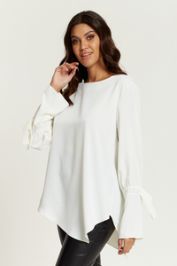 Relaxed Fit Cuff Detailed Blouse with Long Sleeves in White