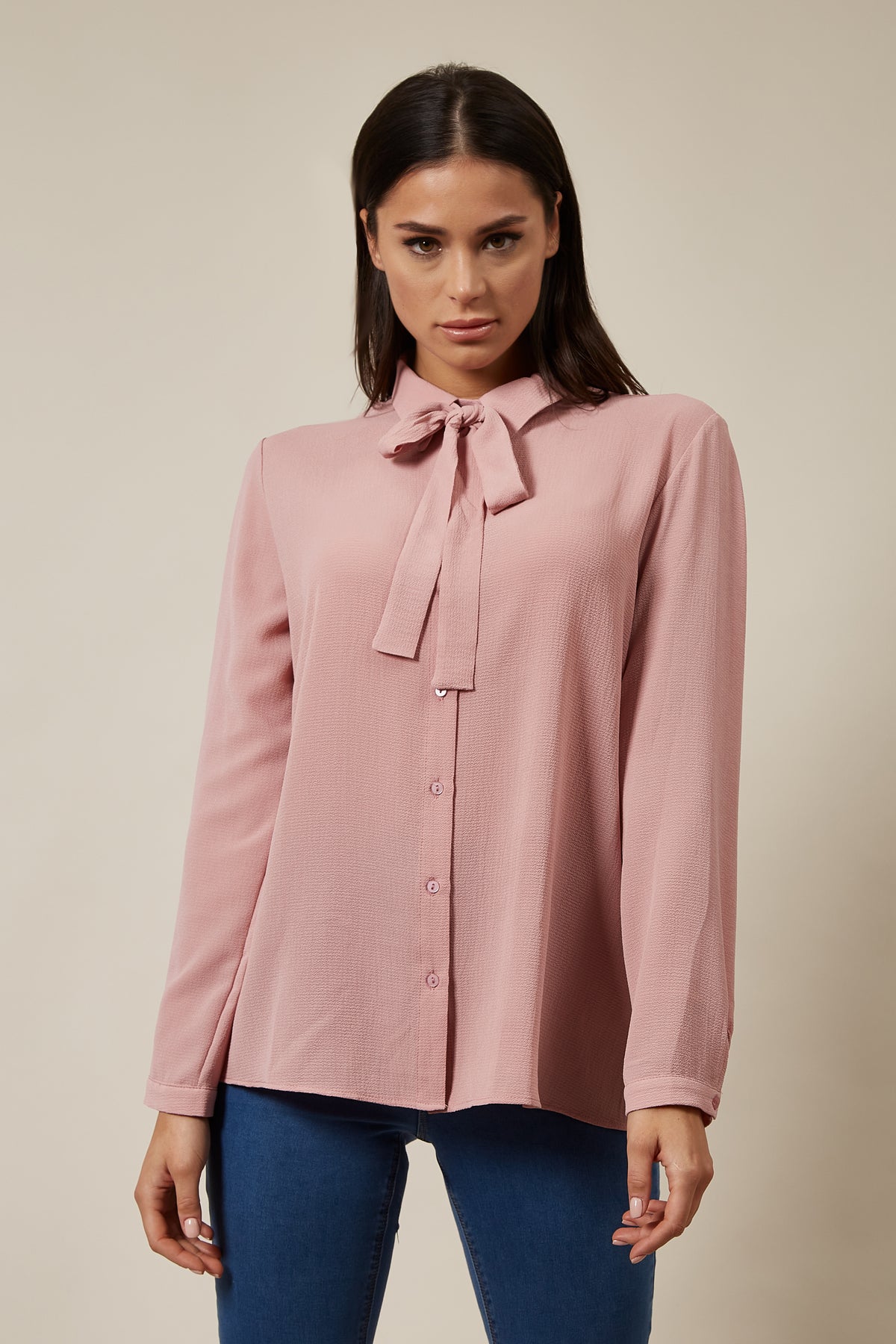 Tie Neck Oversized Top In Pink
