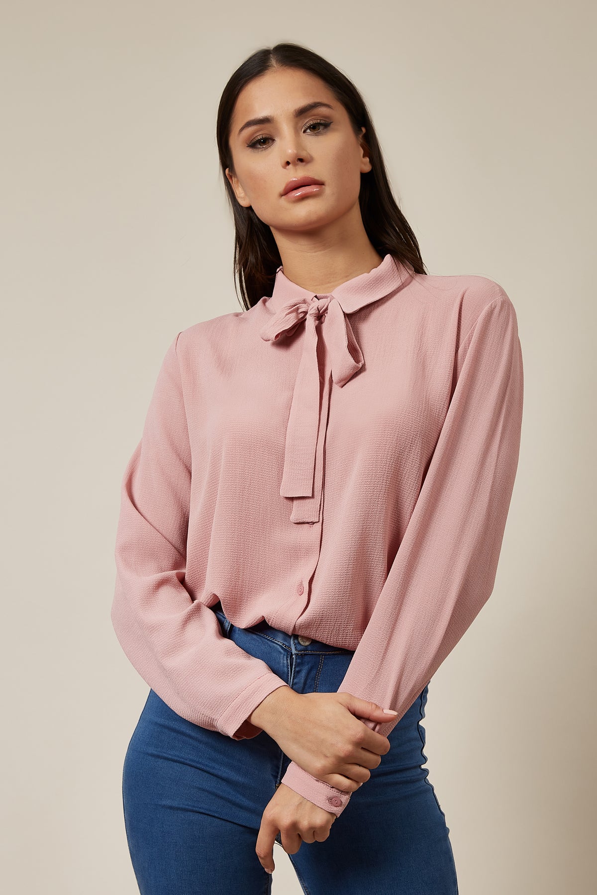 Tie Neck Oversized Top In Pink
