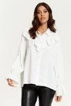 Oversized Frilled Front Shirt with Detailed Cuffs in White