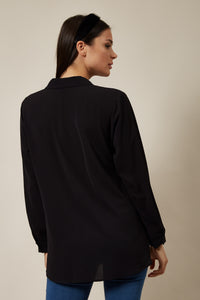 Oversized Shirt Relaxed Top with Lace Detail In Black