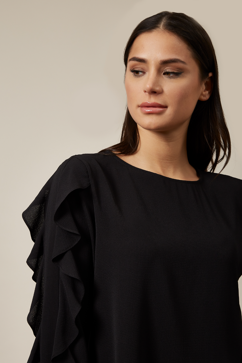 Oversized Ruffle Sleeve Relaxed Fit Top In Black
