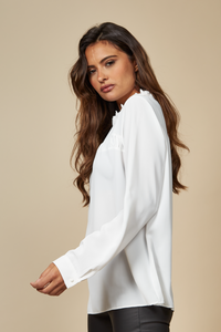 Ruffle Neck Detailed Relaxed Fit Top in White