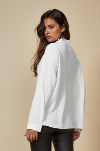Ruffle Neck Detailed Relaxed Fit Top in White