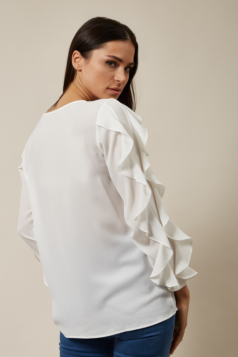 Oversized Ruffle Sleeve Relaxed Fit Top In White