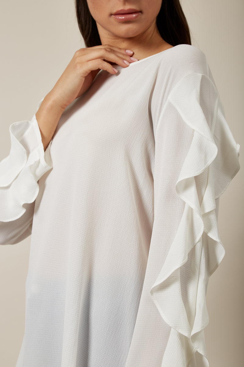 Oversized Ruffle Sleeve Relaxed Fit Top In White