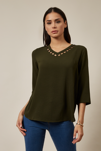 Oversized Top With Collar Details In Khaki