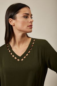 Oversized Top With Collar Details In Khaki