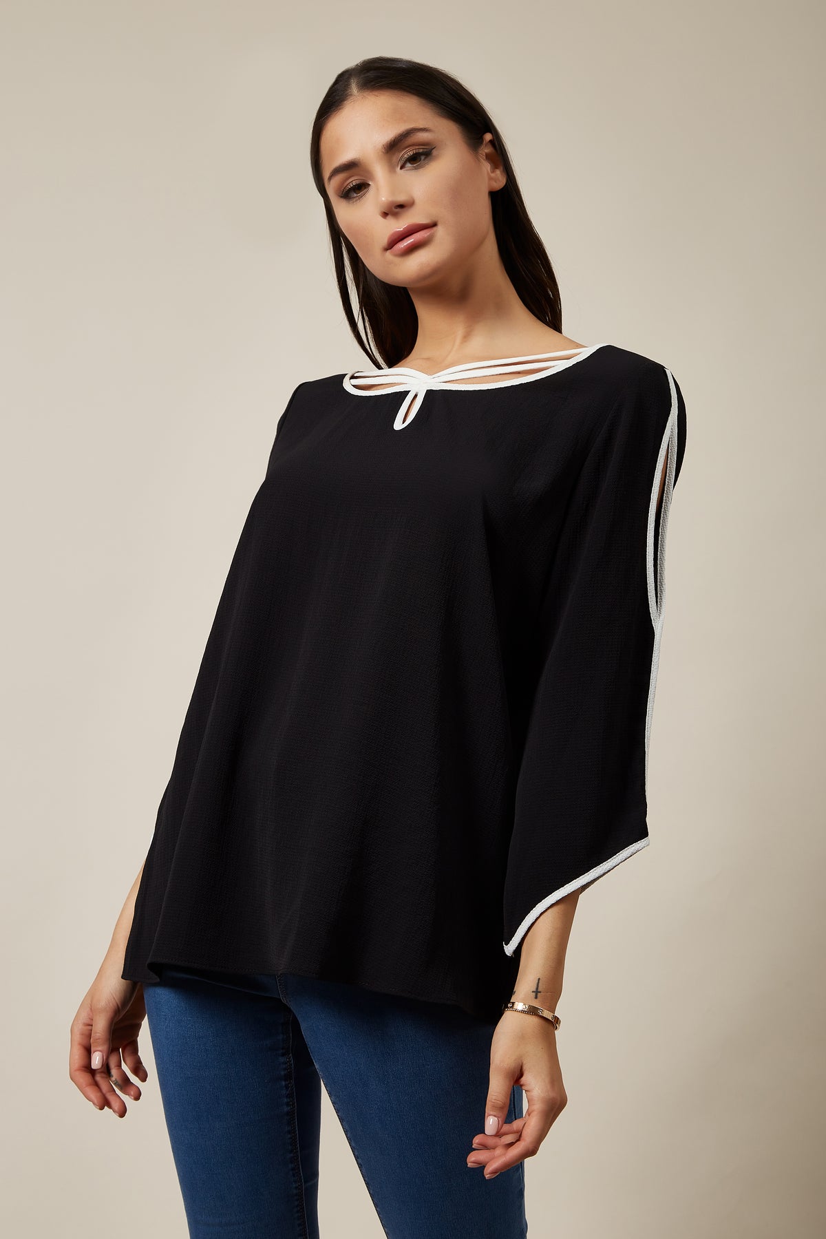Oversized Top with Details in Black
