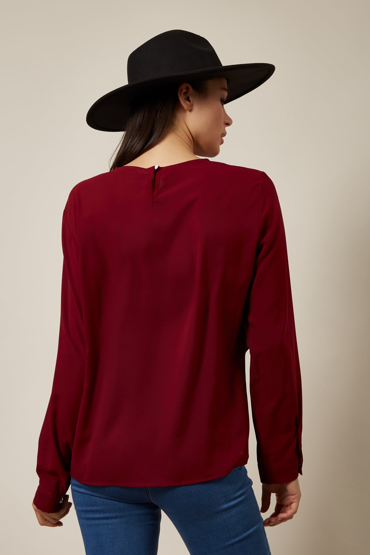 Oversized Top Ruffle Front Details In Burgundy