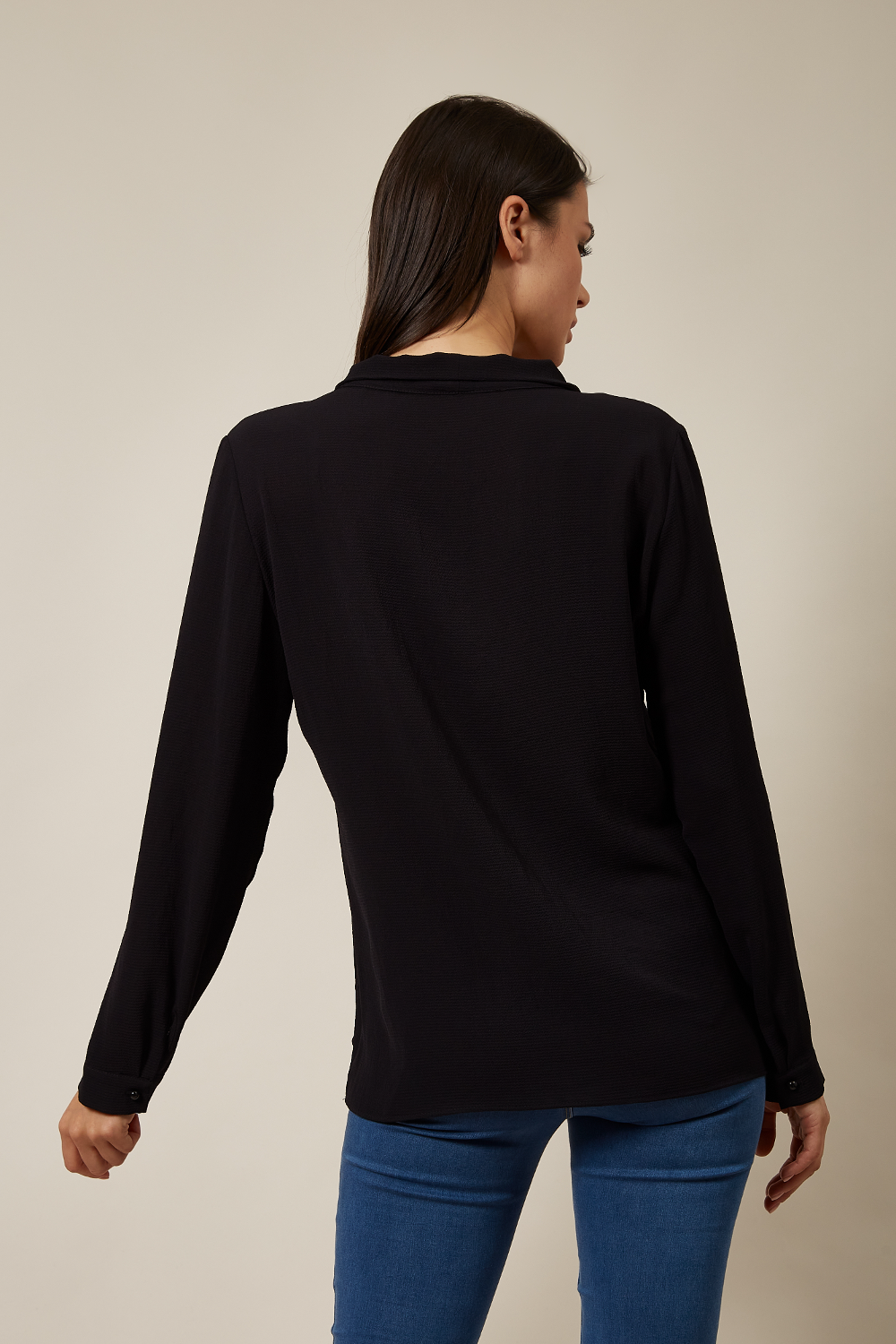 Oversized Long Sleeve Top with Frilled Front in Black