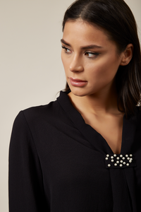 Oversized Long Sleeve Top with Frilled Front in Black