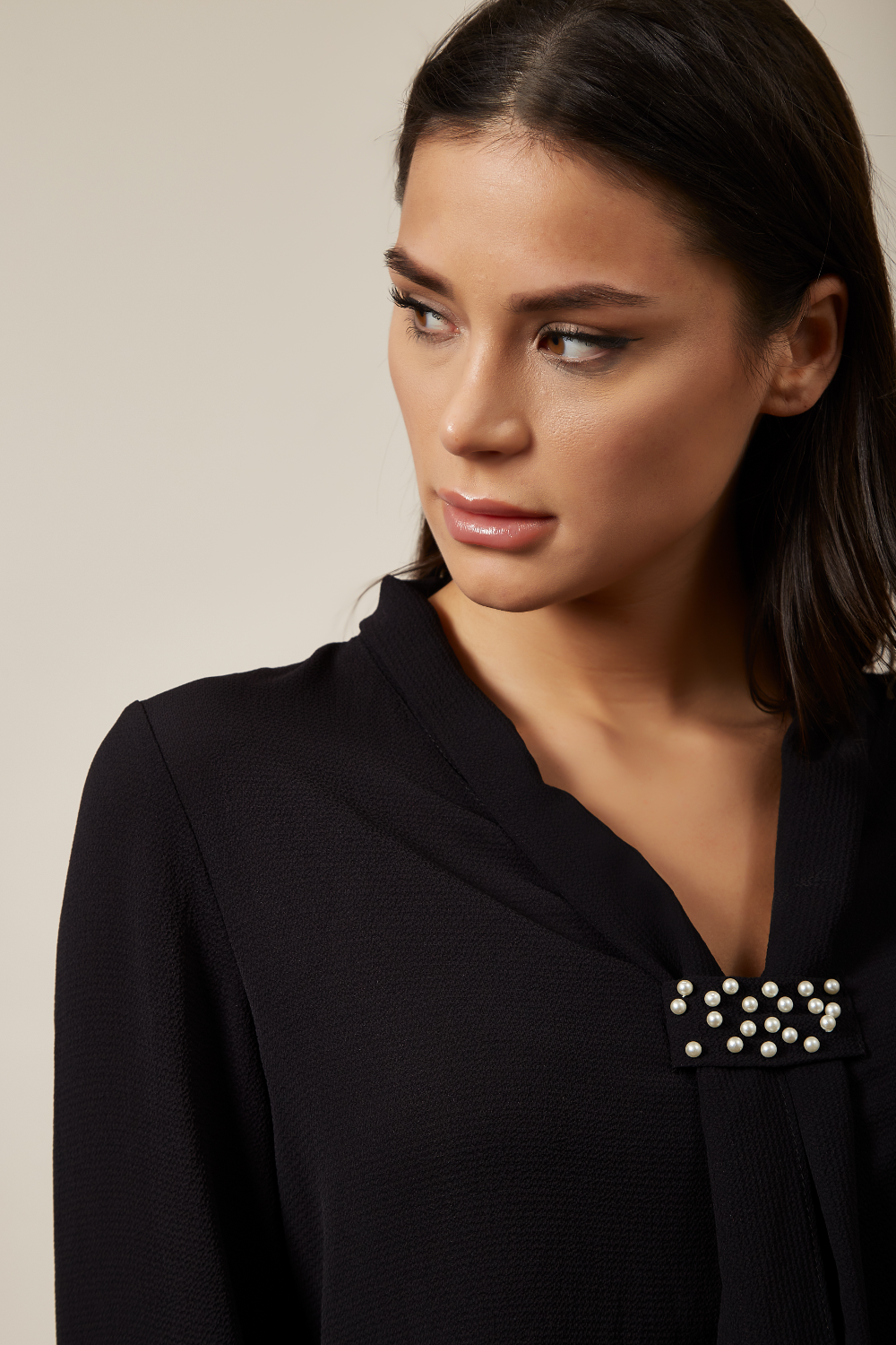 Oversized Long Sleeve Top with Frilled Front in Black