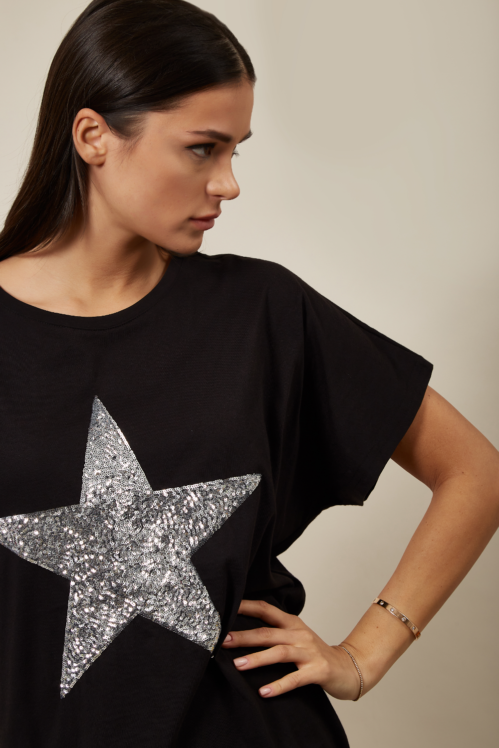 Sequin Star T-Shirt Black