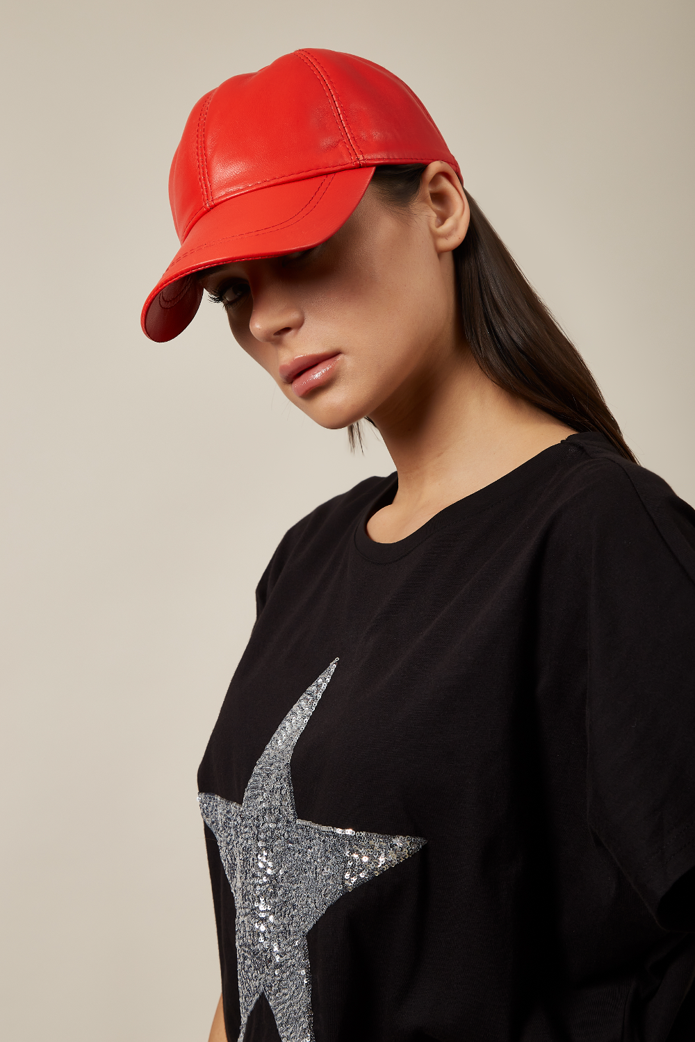 Hoxton Gal Real Leather Cap In Red