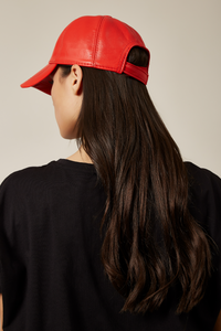 Hoxton Gal Real Leather Cap In Red