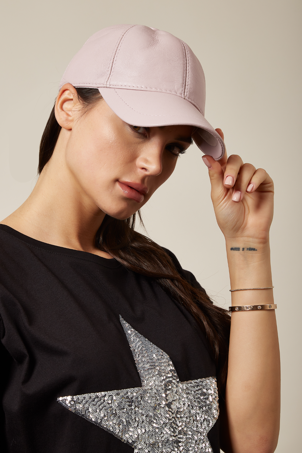 Hoxton Gal Real Leather Cap in Pink