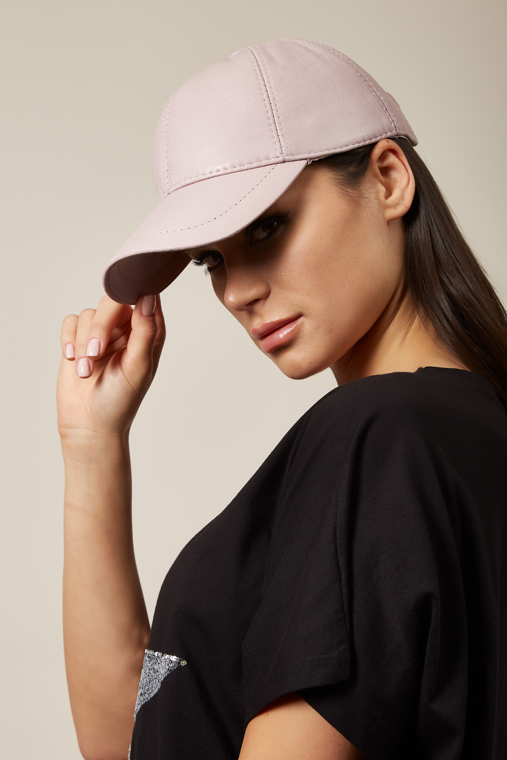 Hoxton Gal Real Leather Cap in Pink