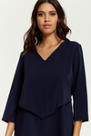 3/4 Sleeves V Neck Layered Relaxed Fit Top in Navy