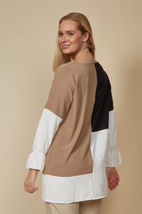 Oversized Colour Block Top in Black and Beige