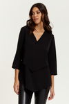 3/4 Sleeves V Neck Layered Relaxed Fit Top in Black