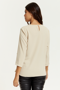 3/4 Sleeves V Neck Layered Relaxed Fit Top in Beige
