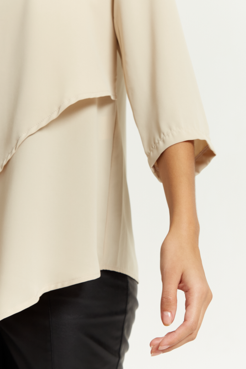 3/4 Sleeves V Neck Layered Relaxed Fit Top in Beige