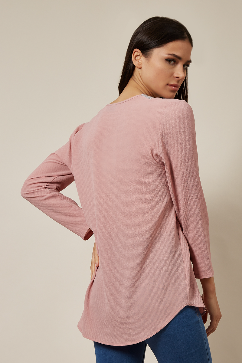 Oversized Top With Sequin Collar Details In Pink