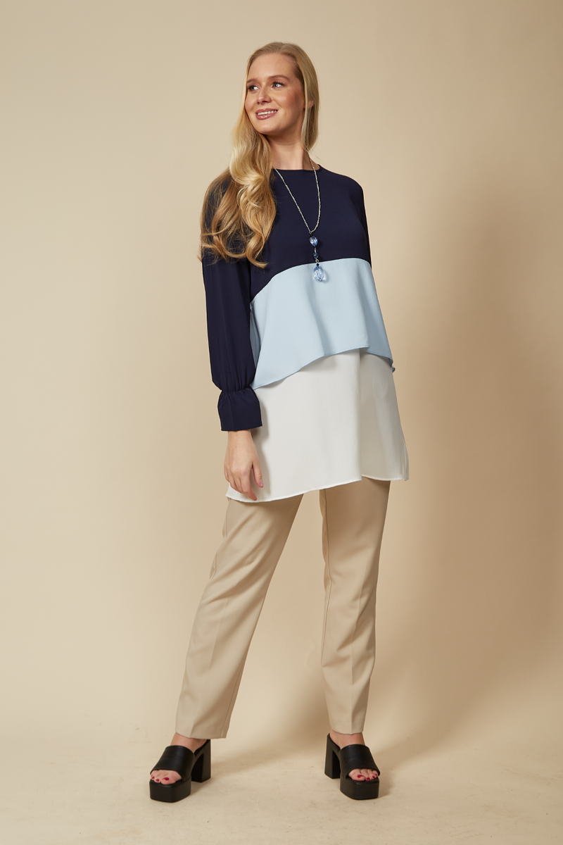Oversized Colour Block Top in Navy, Blue and White