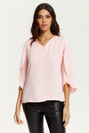 Oversized V Neck Top with Split Sleeves in Pink