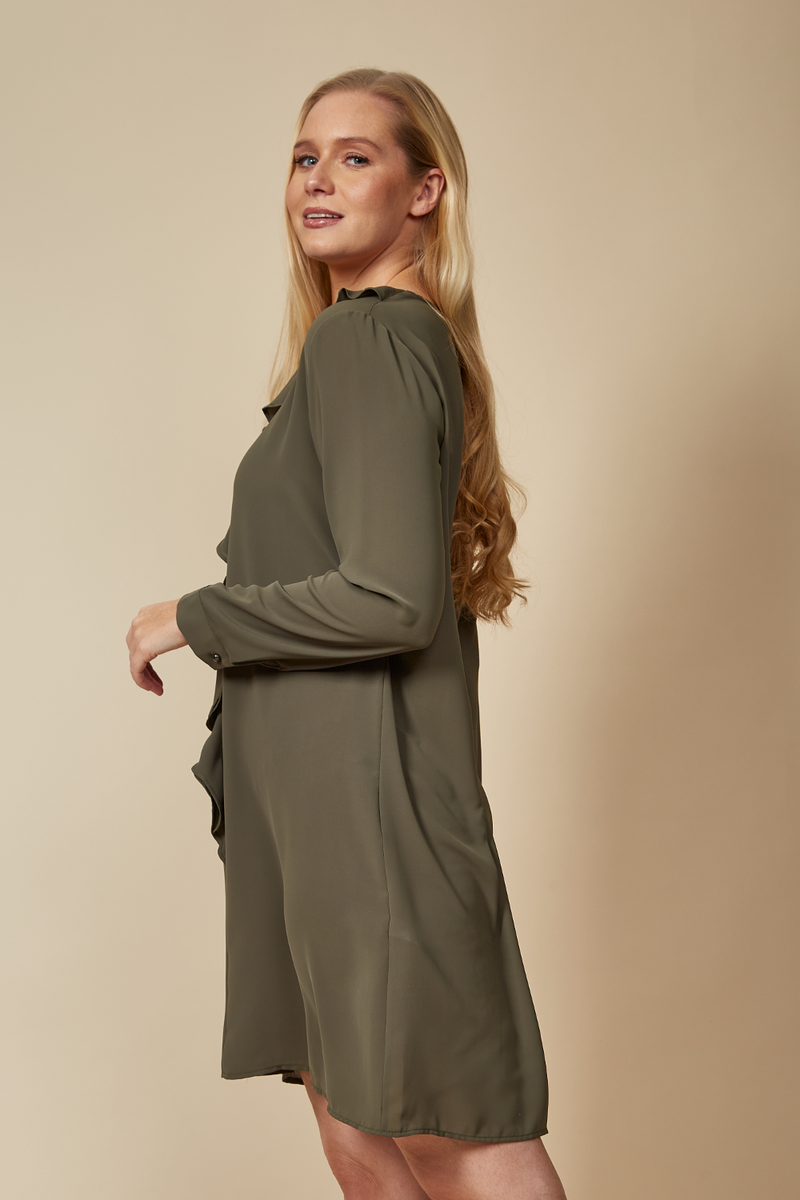 Oversized Tunic with Frill Details in Khaki