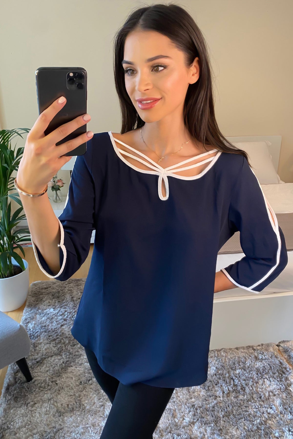 Oversized Top with Details in Navy Blue