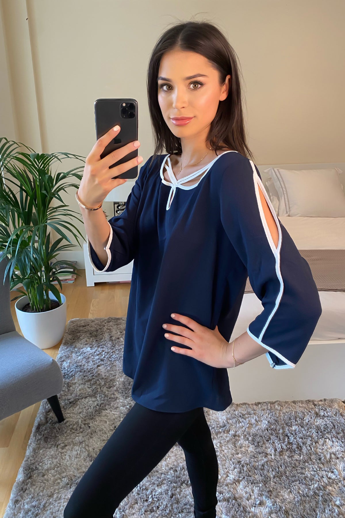 Oversized Top with Details in Navy Blue