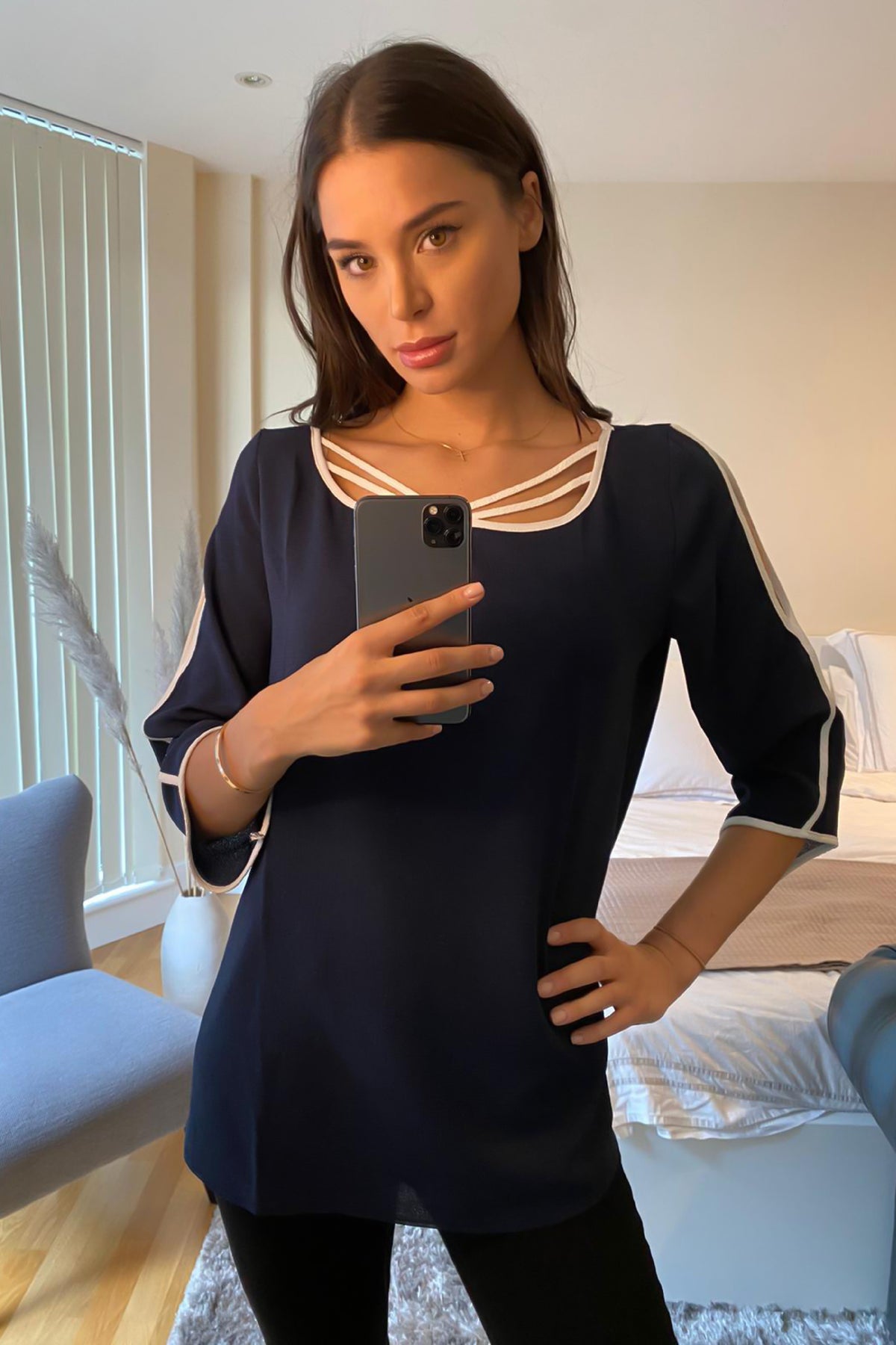Oversized Top with Details in Navy Blue