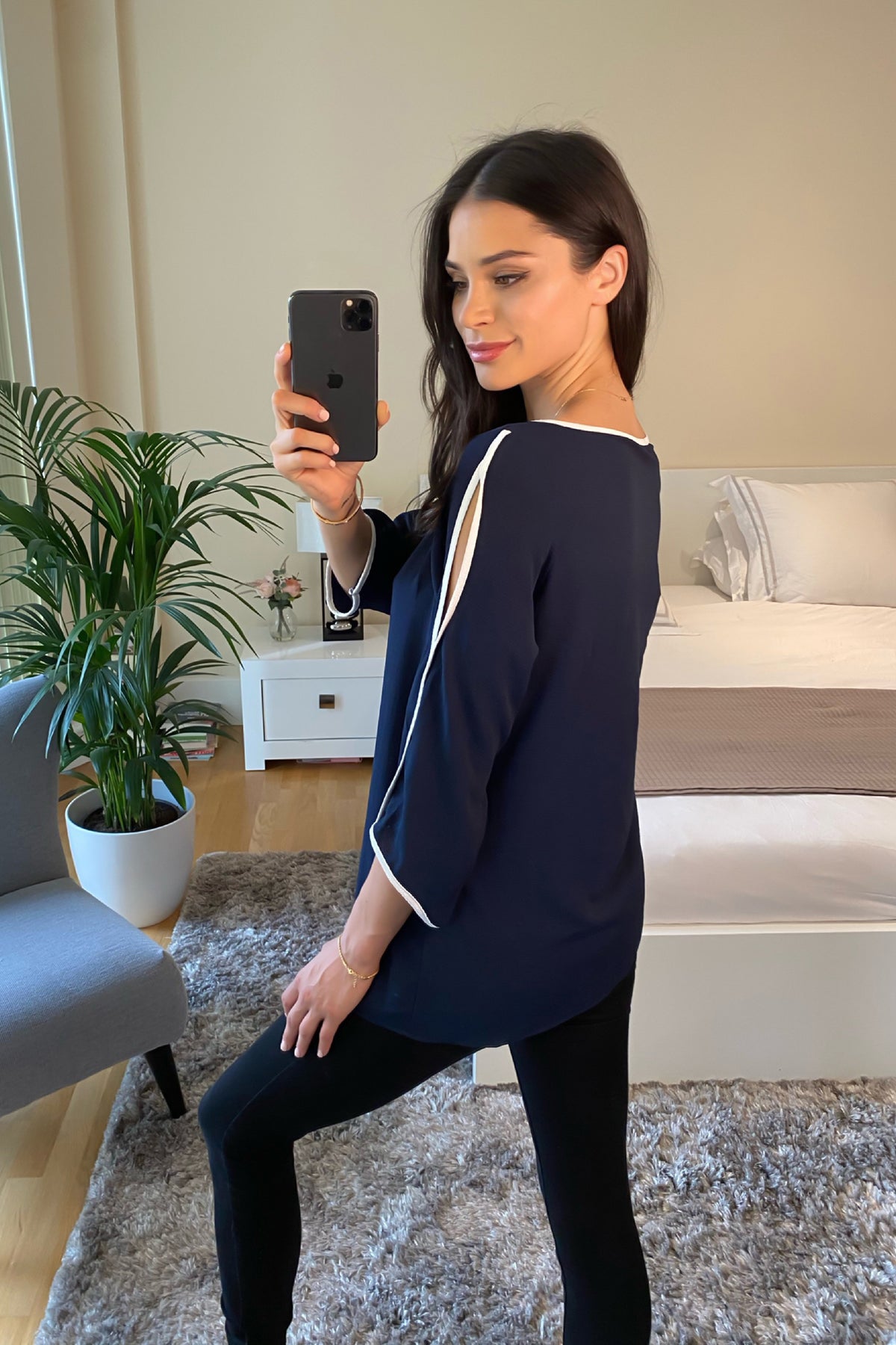 Oversized Top with Details in Navy Blue