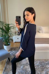 Oversized Top with Details in Navy Blue