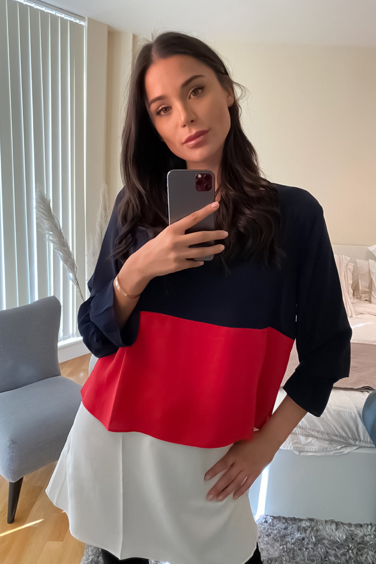 Oversized Colour Block Top in Black, Red and White