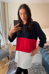 Oversized Colour Block Top in Black, Red and White
