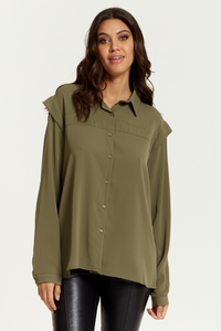 Oversized Shoulder Detailed Long Sleeves Shirt in Khaki