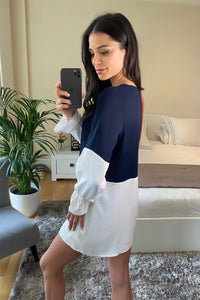 Oversized Colour Block Top in Brown, Navy Blue and White