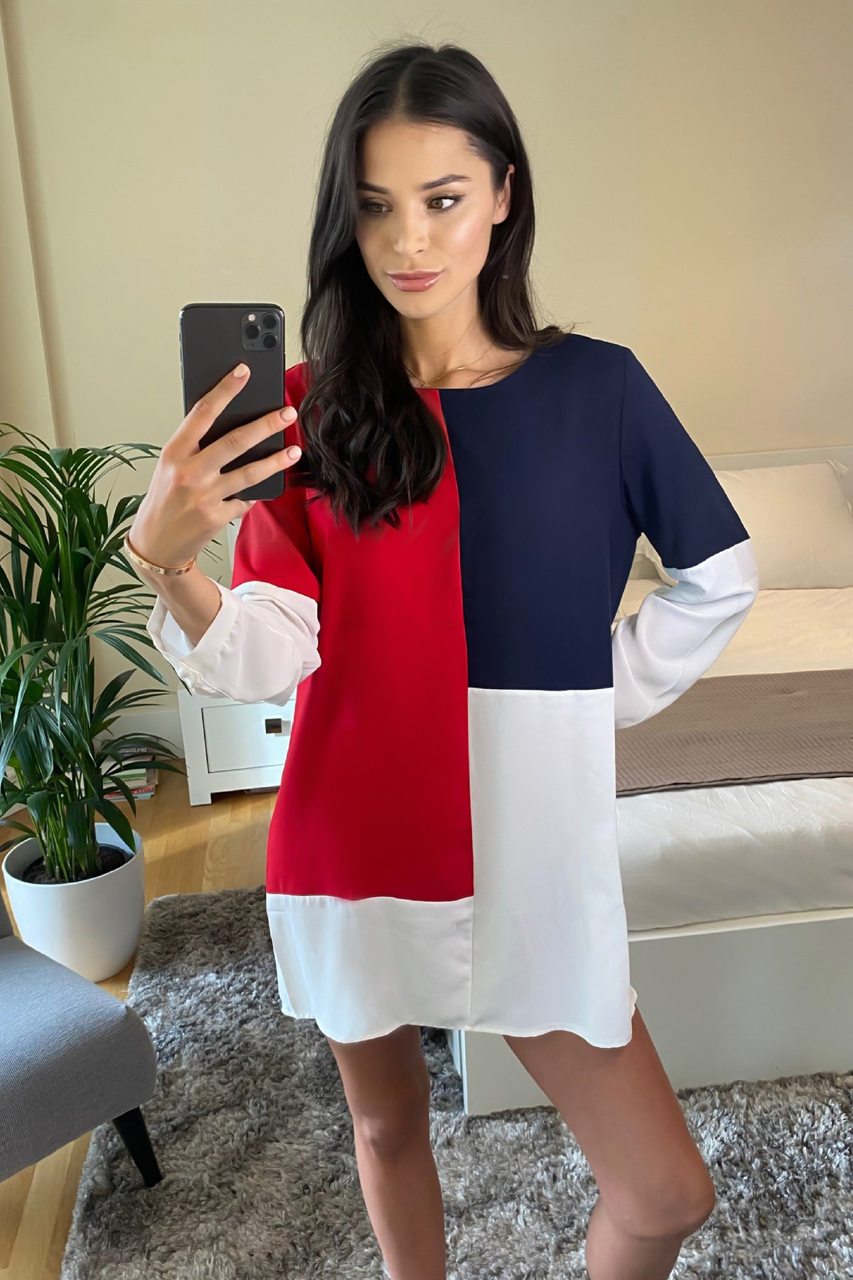 Oversized Colour Block Top in Red, Navy Blue and White