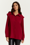 Oversized Shoulder Detailed Long Sleeves Shirt in Burgundy