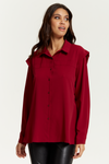 Oversized Shoulder Detailed Long Sleeves Shirt in Burgundy