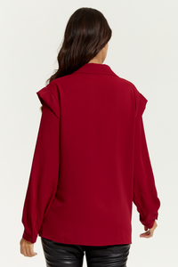 Oversized Shoulder Detailed Long Sleeves Shirt in Burgundy