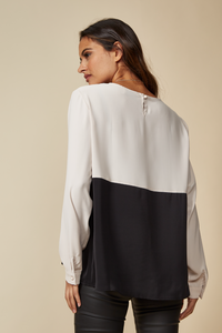 Colour Block Blouse in Beige and Black